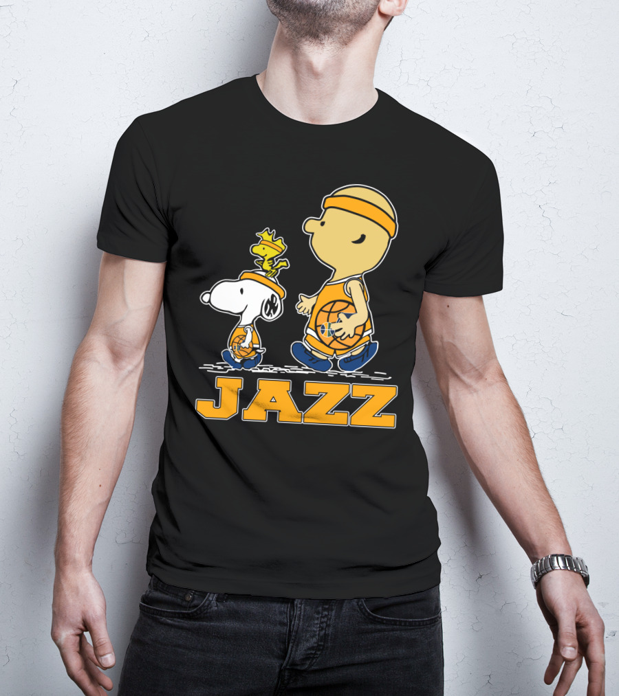 Snoopy And Woodstock With Basketball For Utah Jazz Fans T-Shirt