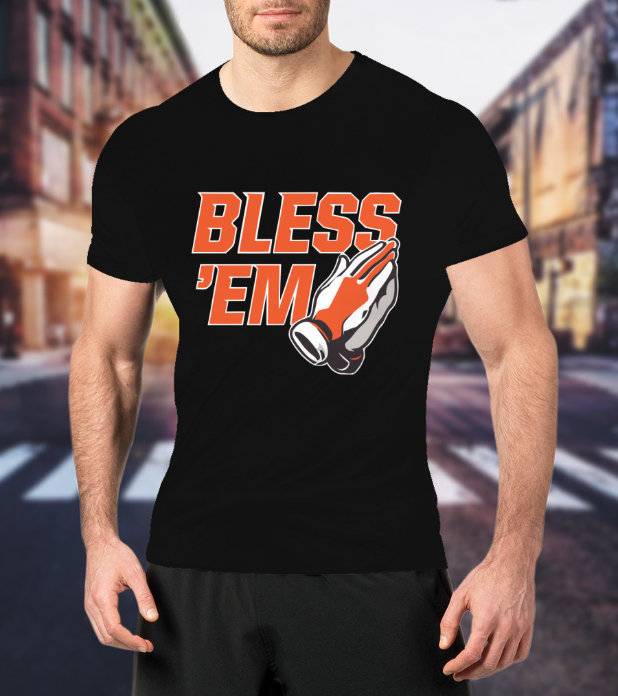 BLESS 'EM Praying Hands In Bold Orange And Black T-Shirt