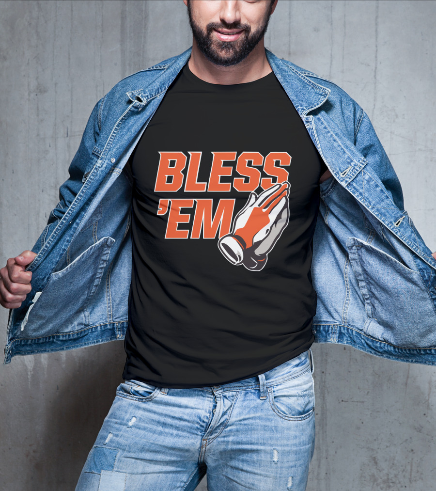 BLESS 'EM Praying Hands In Bold Orange And Black T-Shirt