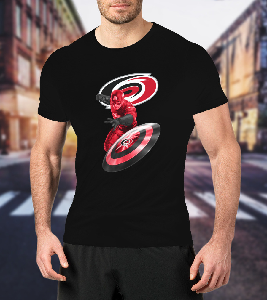 Carolina Hurricanes Captain America Crossover With Iconic Shield T-Shirt