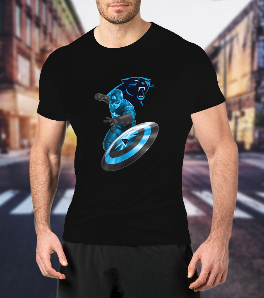 Carolina Panthers Captain America Shield Crossover T-Shirt
