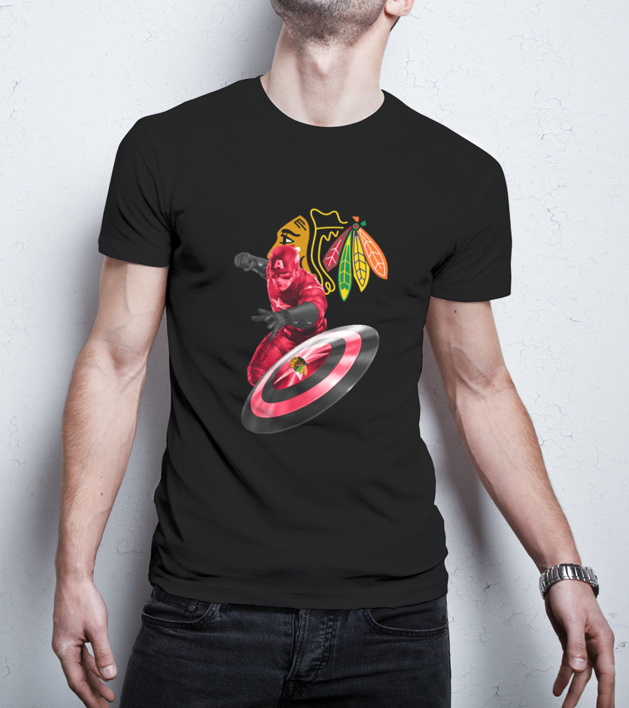 Captain America Chicago Blackhawks Crossover With Shield And Iconic T-Shirt