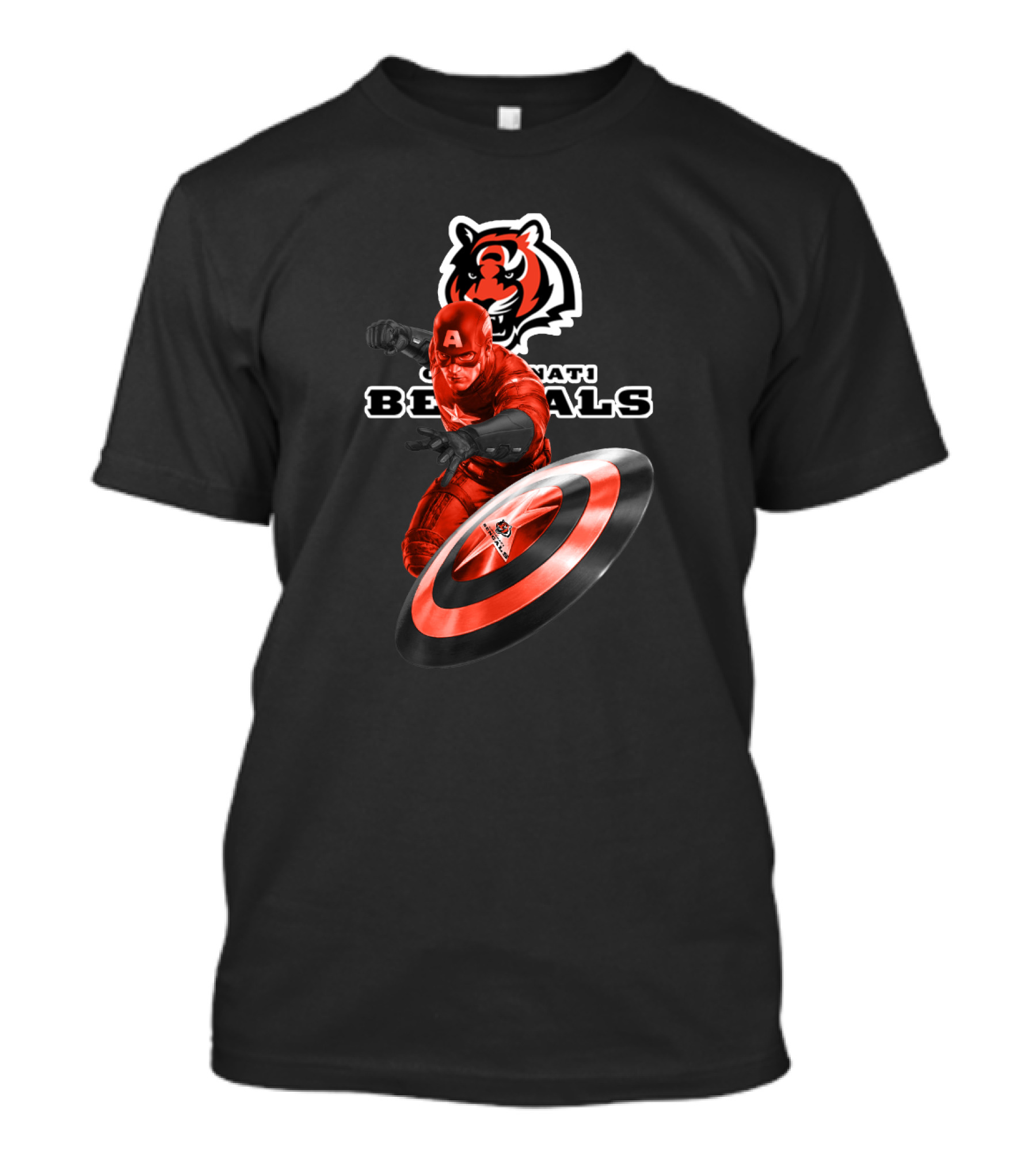 Cincinnati Bengals Marvel Captain America Shield Football Hero T-Shirt