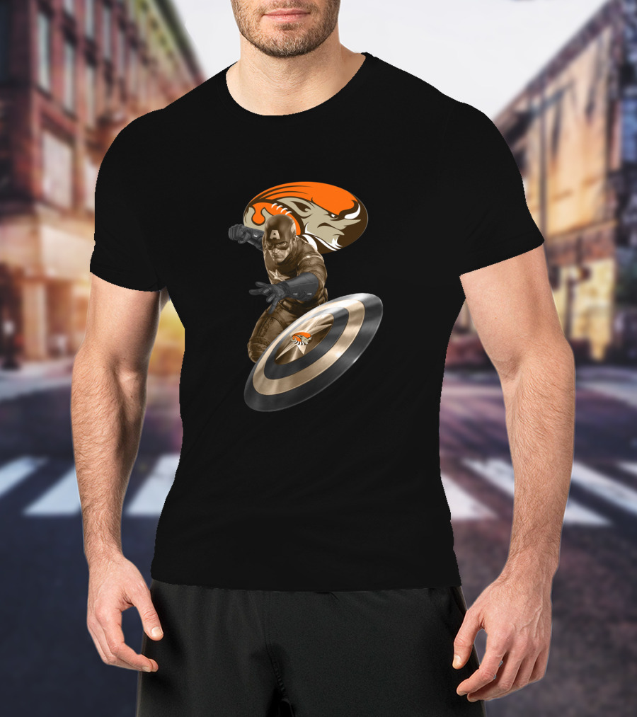 Cleveland Browns Captain America Browns Logo Shield T-Shirt