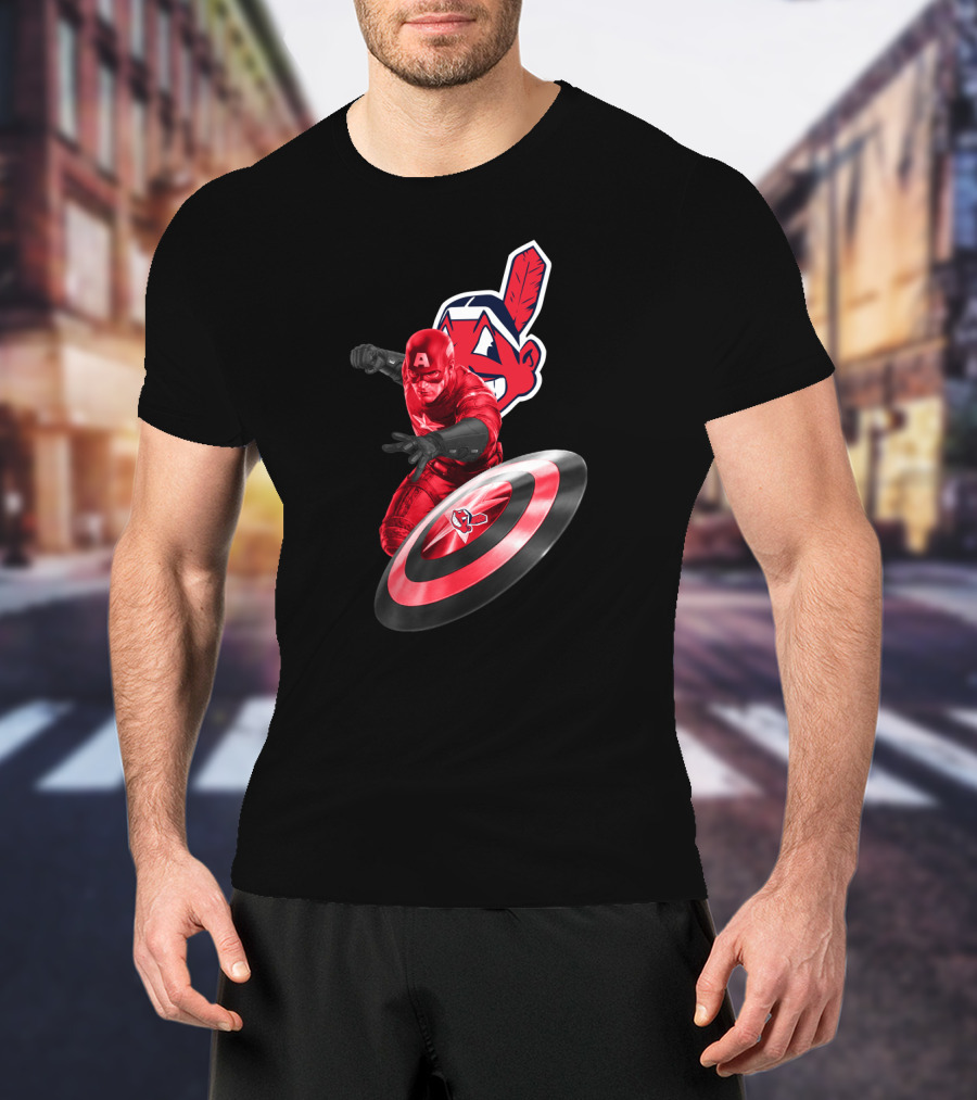 Cleveland Indians And Captain America Crossover With Shield And Iconic Feather T-Shirt