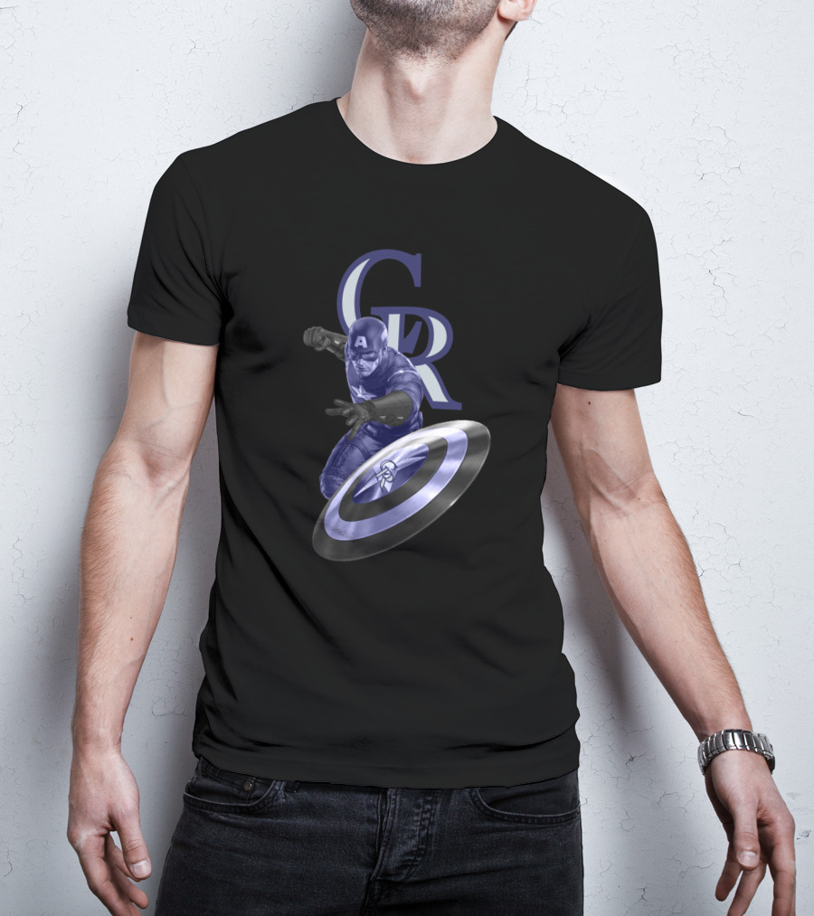 Colorado Rockies Captain America Shield Throwing Action T-Shirt