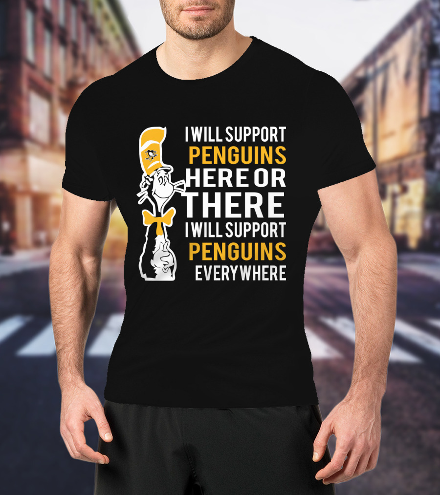 Pittsburgh Penguins Dr Seuss Cat Support Penguins Here There Everywhere T-Shirt