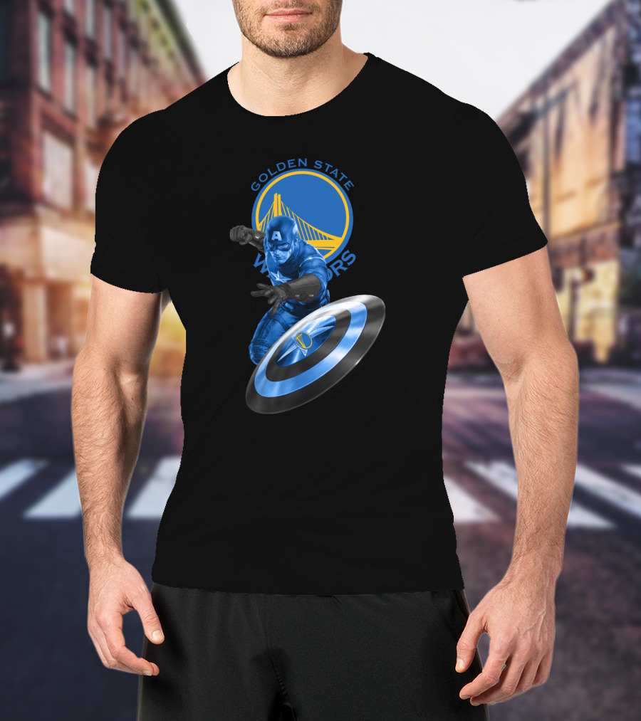 Golden State Warriors Captain America Shield Nba Crossover T-Shirt