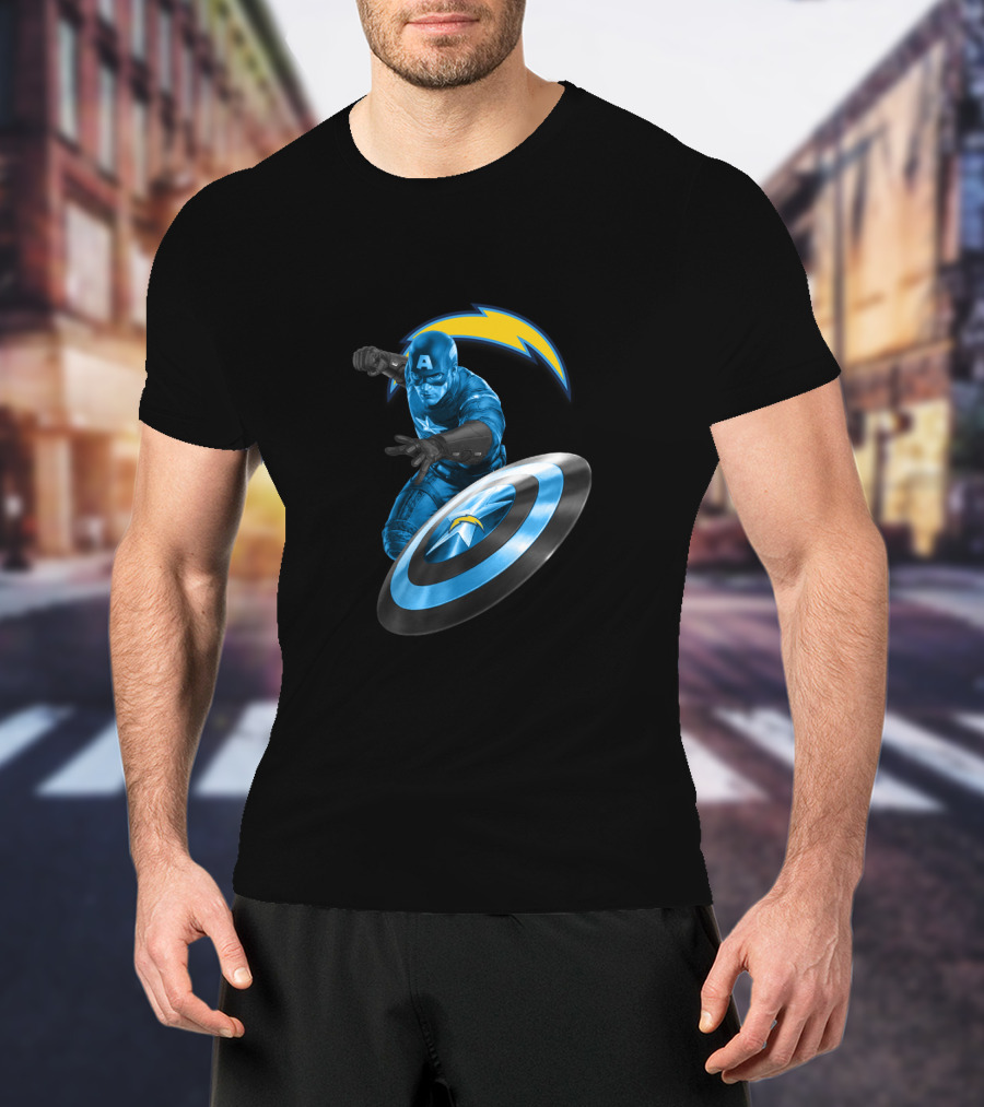 Los Angeles Chargers Captain America Crossover With Shield T-Shirt