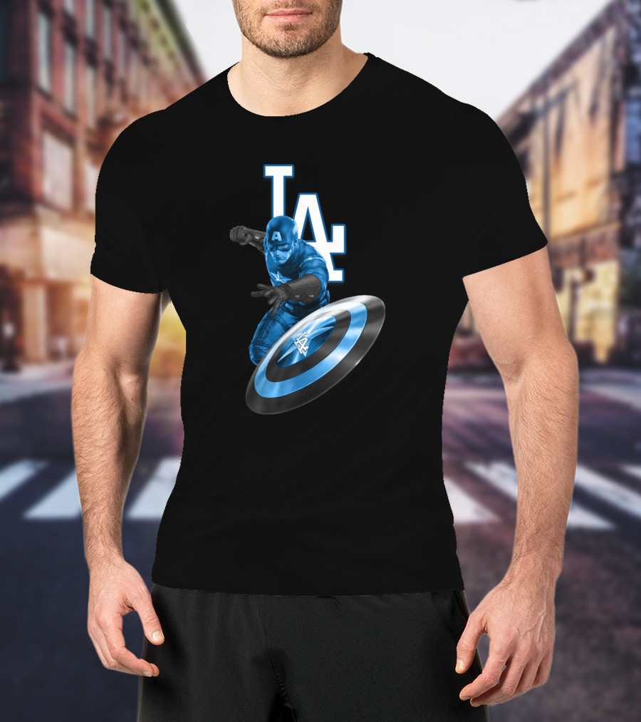LA Dodgers Captain America Logo Collaboration With Shield T-Shirt