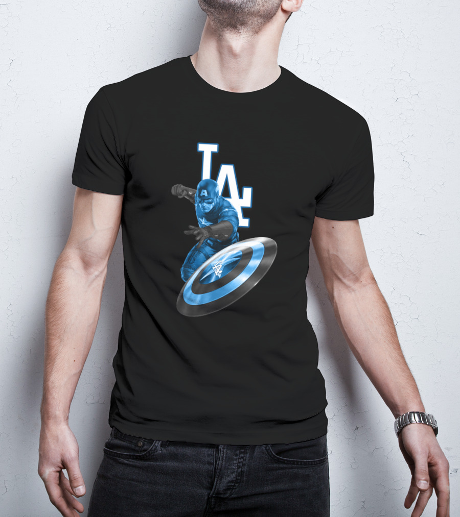 LA Dodgers Captain America Logo Collaboration With Shield T-Shirt