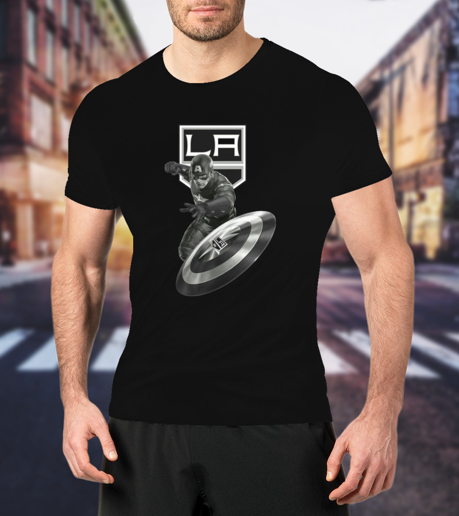 Los Angeles Kings Hockey Logo With Captain America Shield T-Shirt
