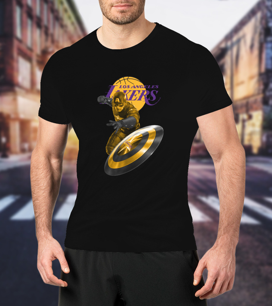 Los Angeles Lakers Captain America Shield Crossover T-Shirt