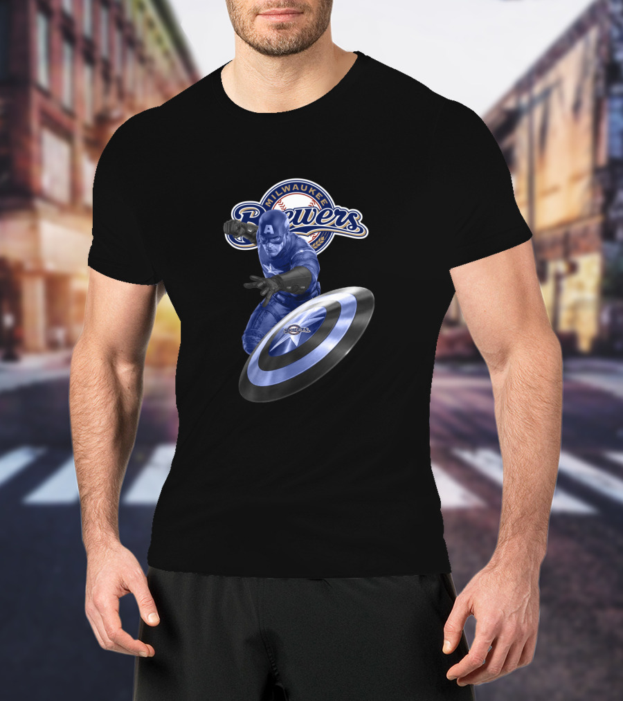 Milwaukee Brewers Captain America Collaboration With Baseball Logo And Shield T-Shirt