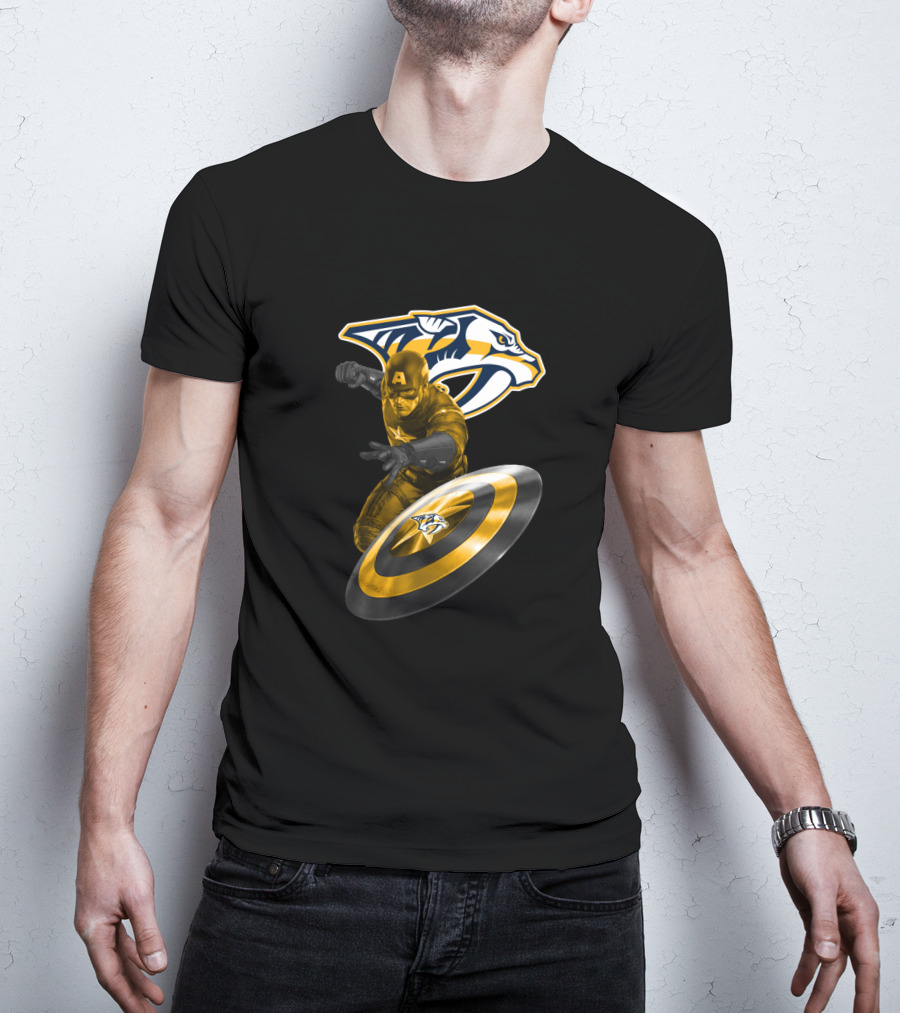 Nashville Predators Captain America Crossover With Logo And Shield T-Shirt