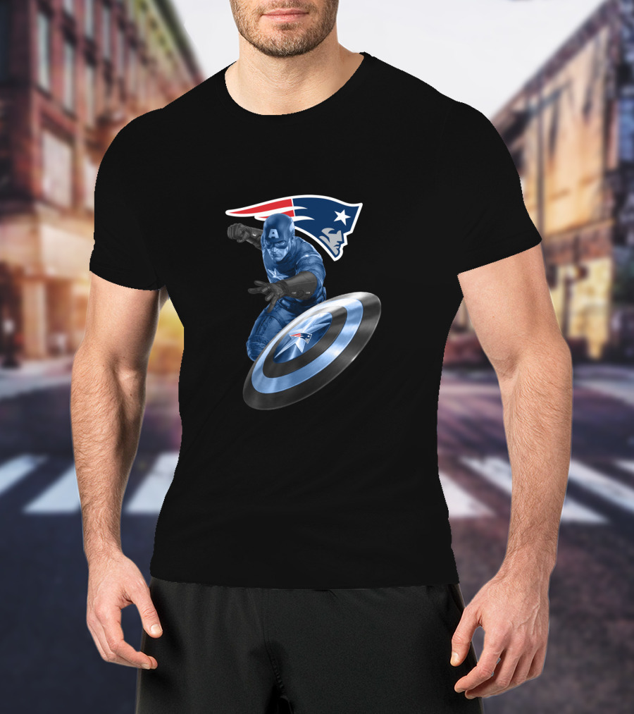 New England Patriots Captain America Crossover Shield T-Shirt