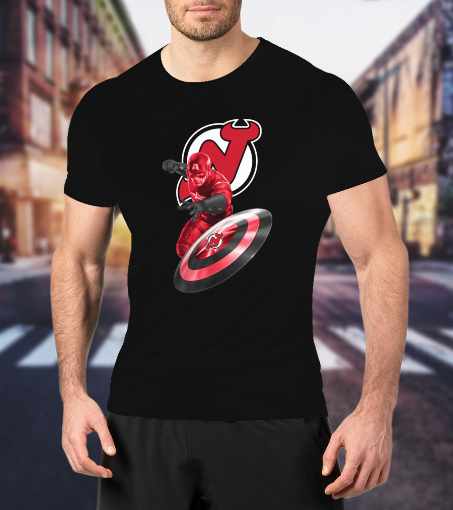New Jersey Devils With Captain America Shield And Logo Integration T-Shirt