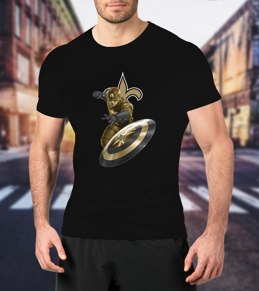 Captain America New Orleans Saints Nfl Fleur-De-Lis Shield Heroic Crossover T-Shirt
