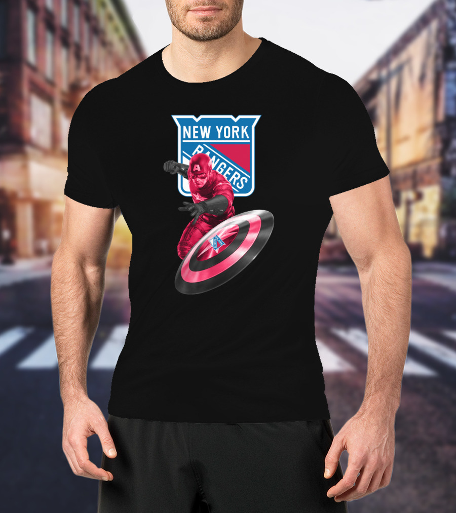 New York Rangers Captain America Crossover With Shield T-Shirt