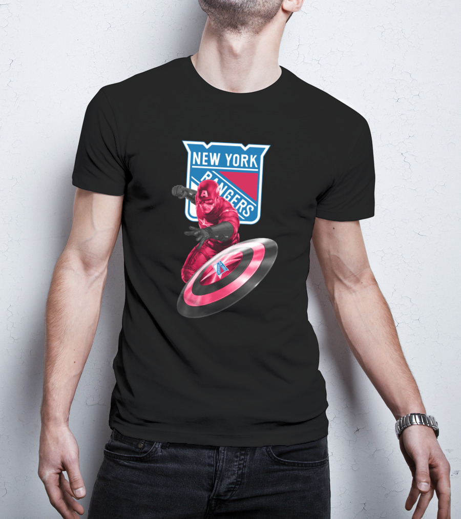 New York Rangers Captain America Crossover With Shield T-Shirt