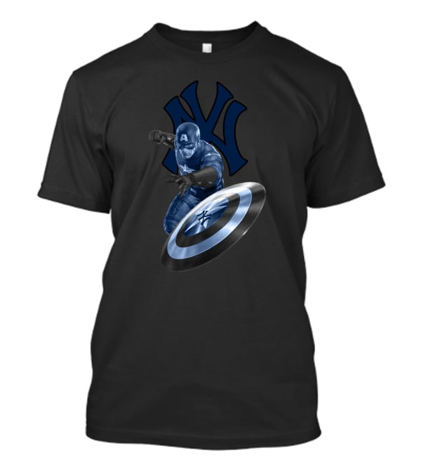 New York Yankees Captain America Crossover Shield Logo Iconic Mashup T-Shirt