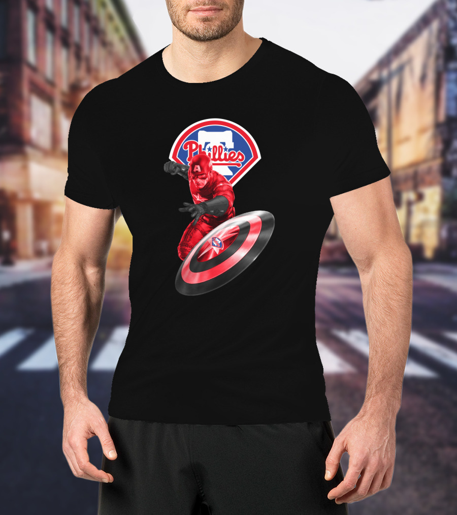 Philadelphia Phillies Marvel Collaboration Featuring Captain America Icon And Shield T-Shirt