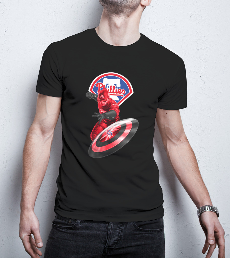 Philadelphia Phillies Marvel Collaboration Featuring Captain America Icon And Shield T-Shirt