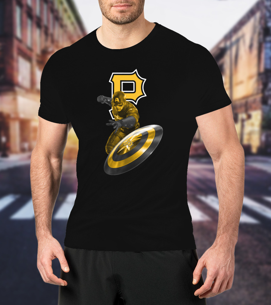 Pittsburgh Pirates Captain America Crossover With Shield And Iconic P T-Shirt