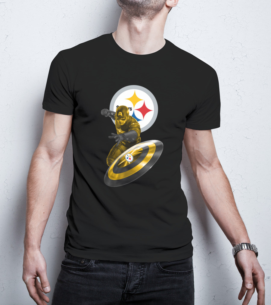Pittsburgh Steelers Captain America Shield Iconic Mashup T-Shirt