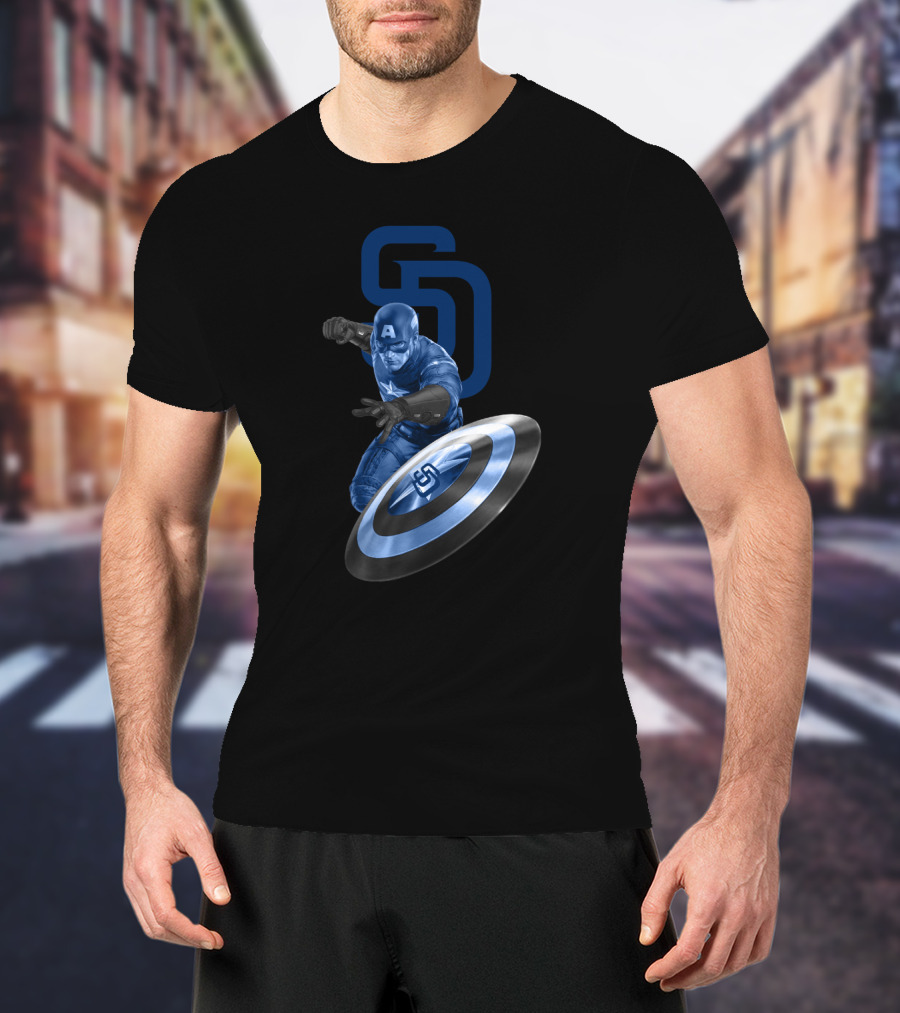 San Diego Padres Captain America Shield Crossover T-Shirt
