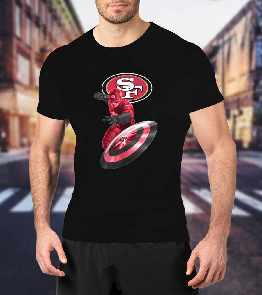 San Francisco 49ers Captain America Superhero Logo Shield T-Shirt