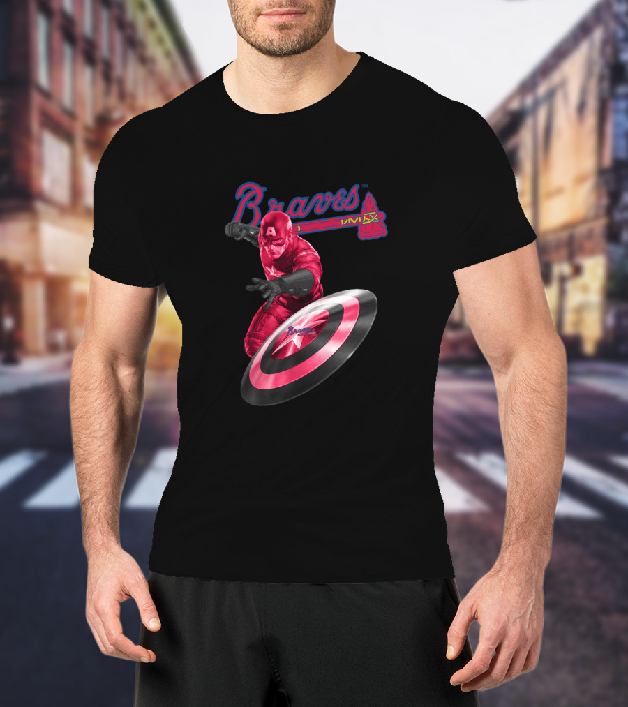 Braves Captain America Crossover Fan Art With Atlanta Team Colors And Shield T-Shirt