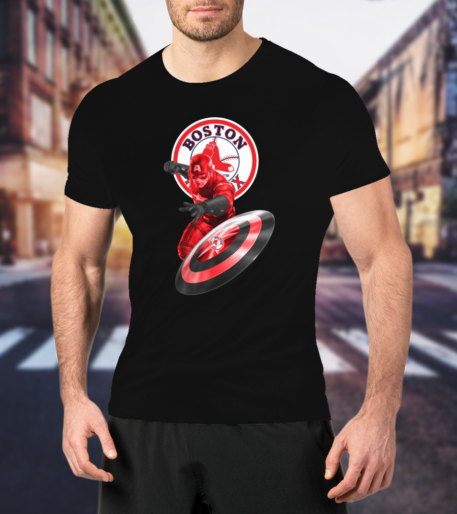 Boston Red Sox Captain America Shield Crossover Fan T-Shirt