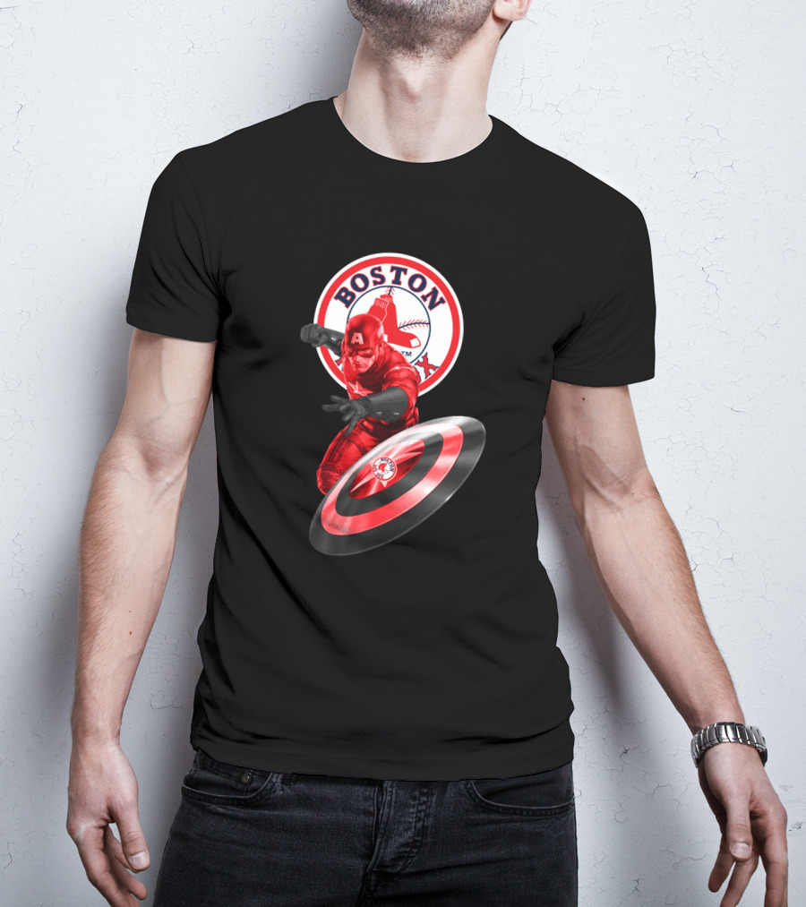 Boston Red Sox Captain America Shield Crossover Fan T-Shirt