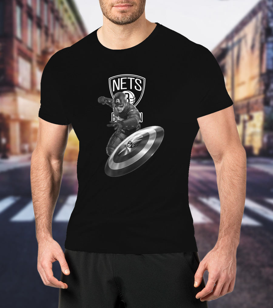Brooklyn Nets Captain America Shield Crossover Fan Mashup T-Shirt