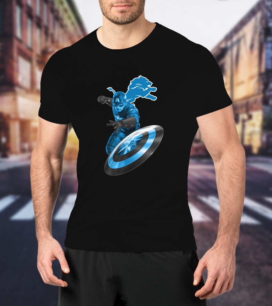 Detroit Lions Captain America Shield Fusion T-Shirt