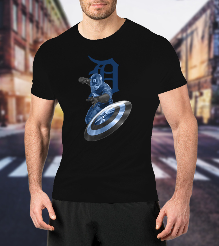 Detroit Tigers Captain America Shield Logo Fan Mashup T-Shirt