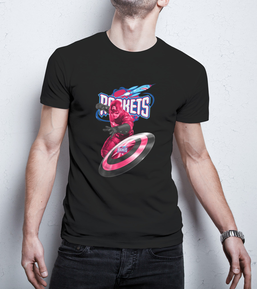 Houston Rockets Captain America Shield Crossover Fan T-Shirt