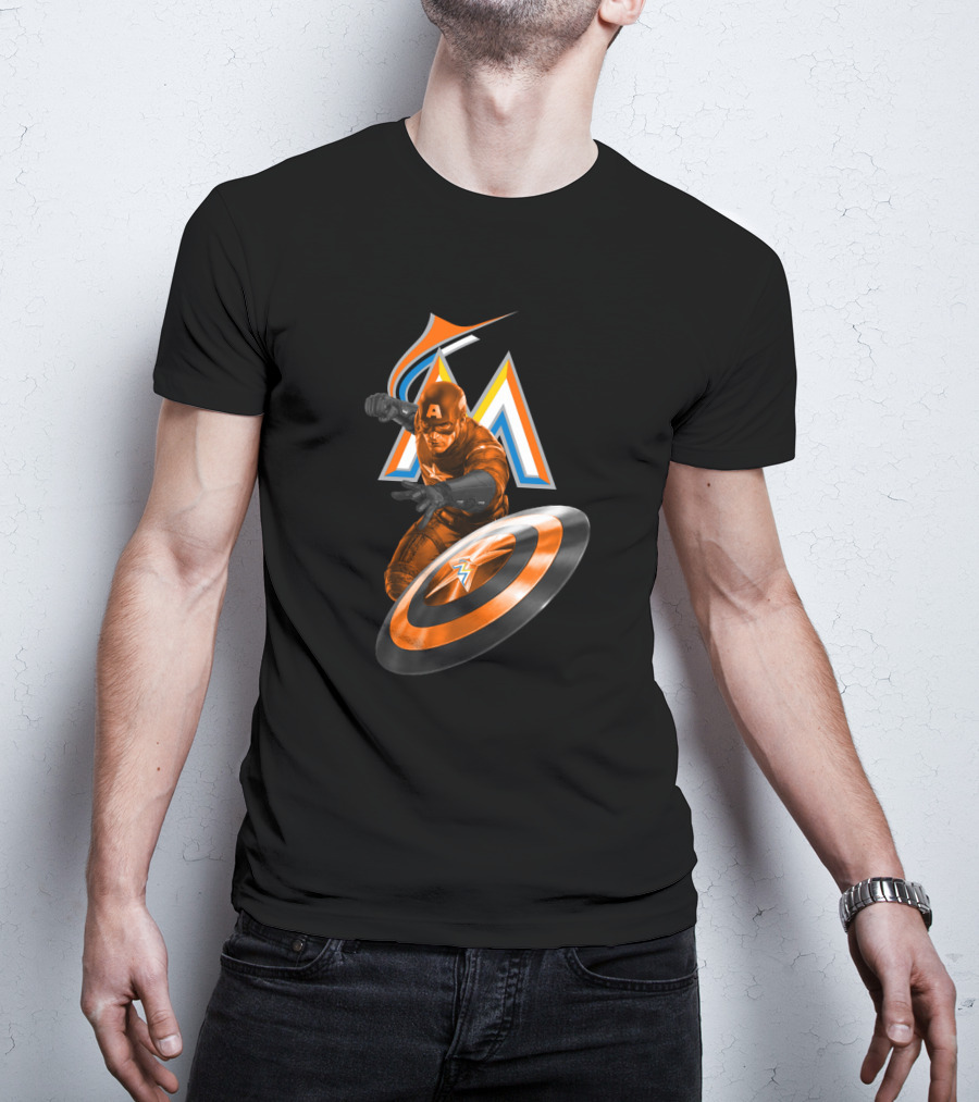 Miami Marlins Captain America Mashup Fans Crossover T-Shirt