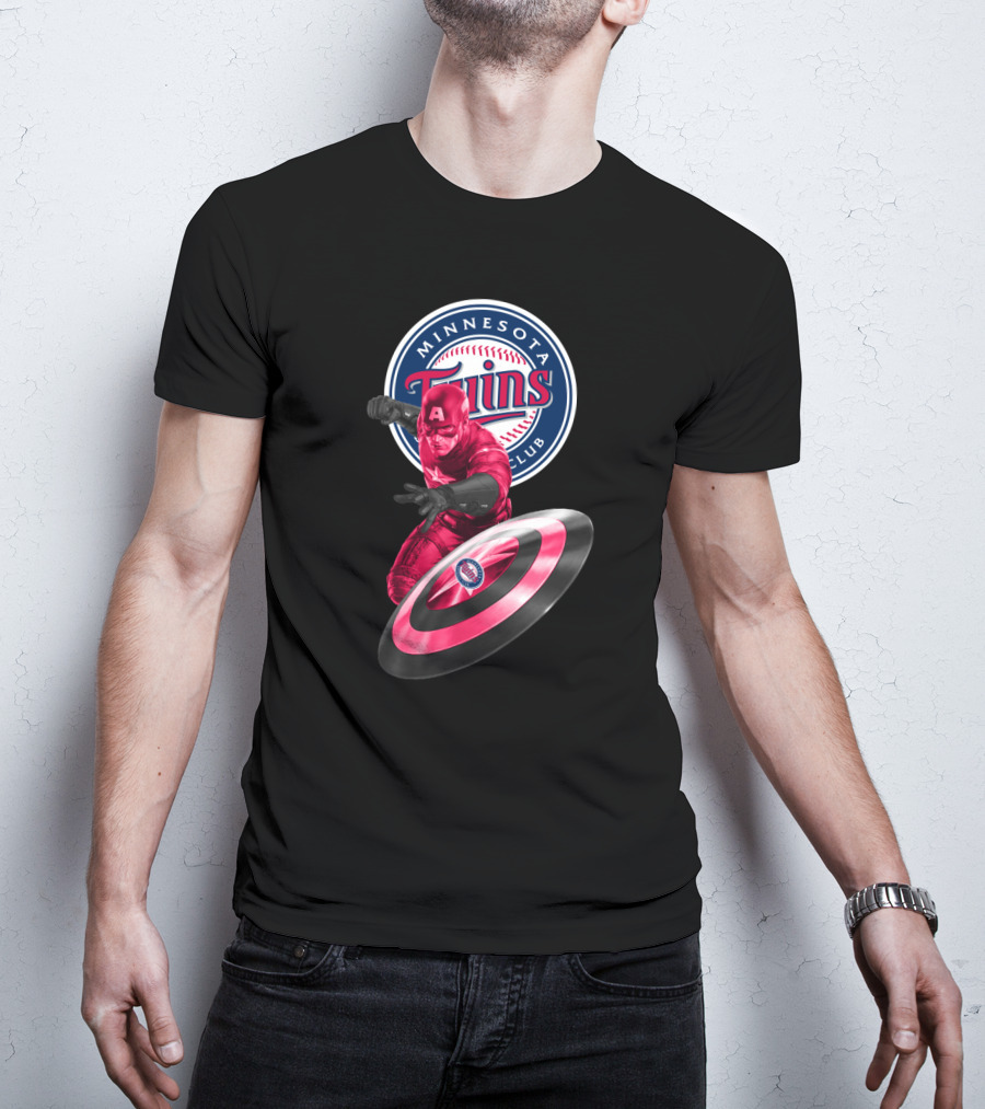 Minnesota Twins Baseball Club And Captain America Shield Fusion T-Shirt