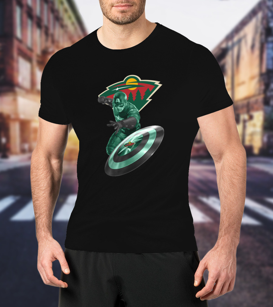 Minnesota Wild Captain America Shield Crossover Fan Merchandise T-Shirt