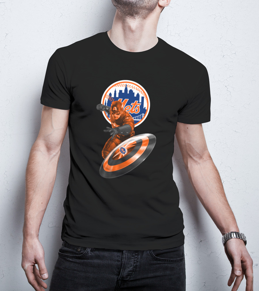 Captain America And New York Mets Crossover Emblem T-Shirt