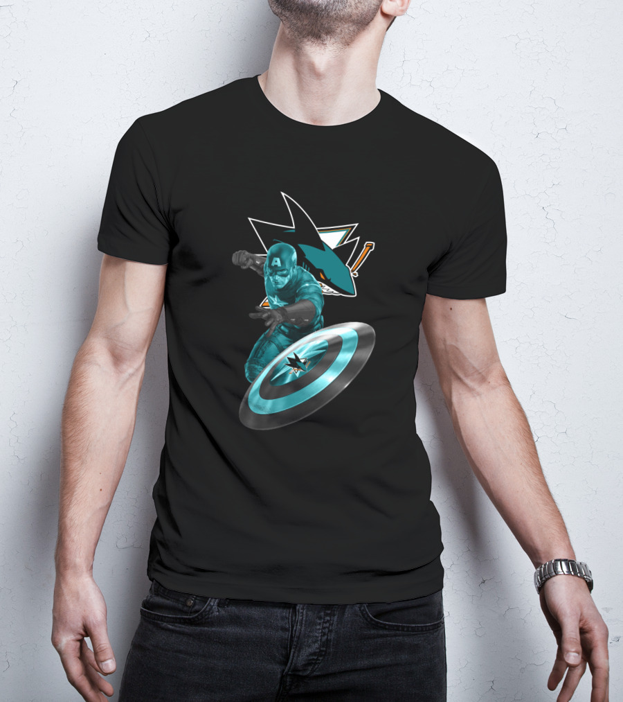 San Jose Sharks And Captain America Superhero Fan Crossover T-Shirt