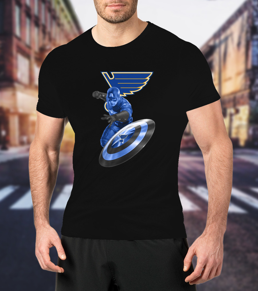 Captain America With St. Louis Blues Logo Crossover Fan Gear T-Shirt