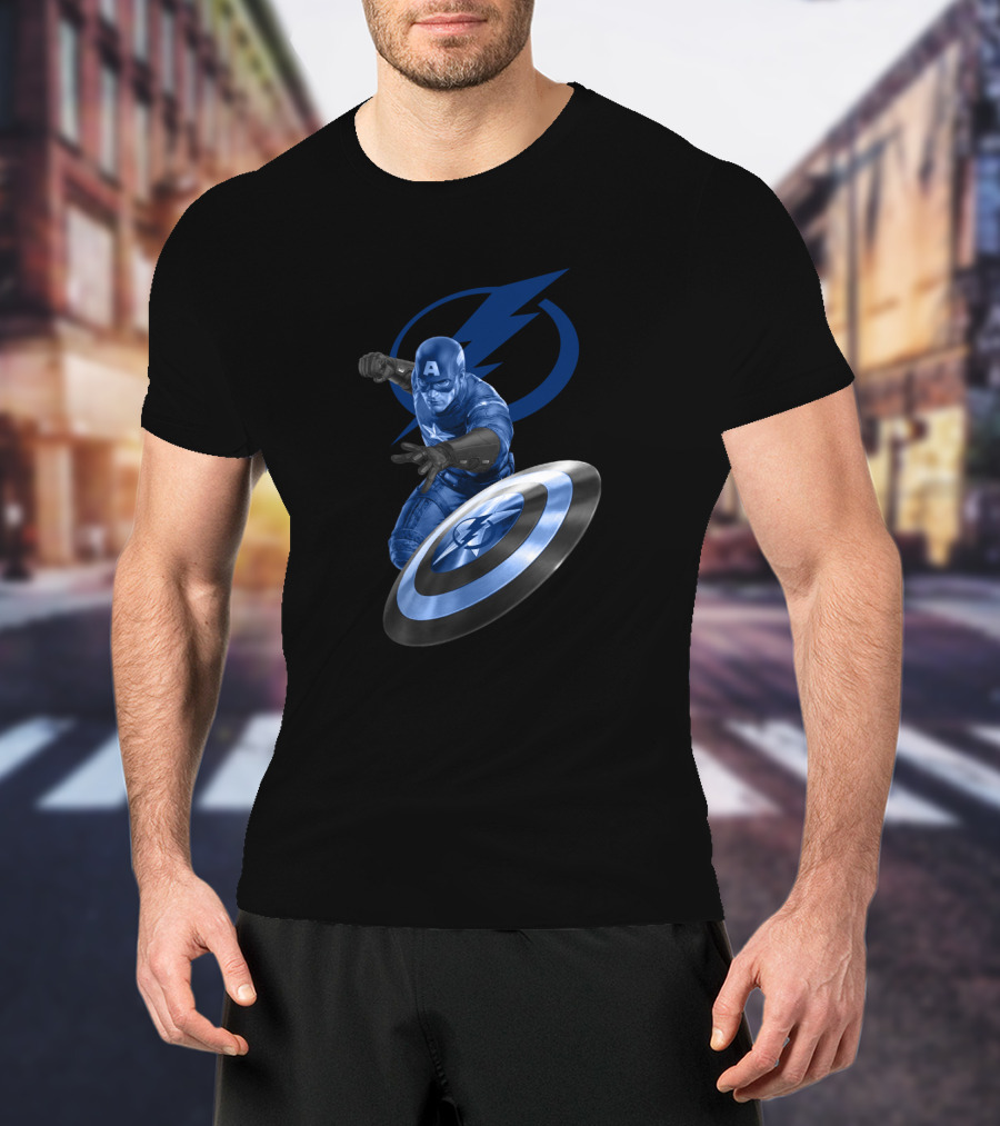 Tampa Bay Lightning Meets Captain America Crossover Marvel NHL Collaboration T-Shirt