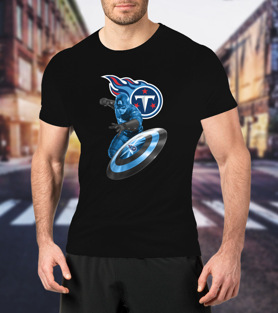 Tennessee Titans Captain America Crossover With Logo And Shield T-Shirt
