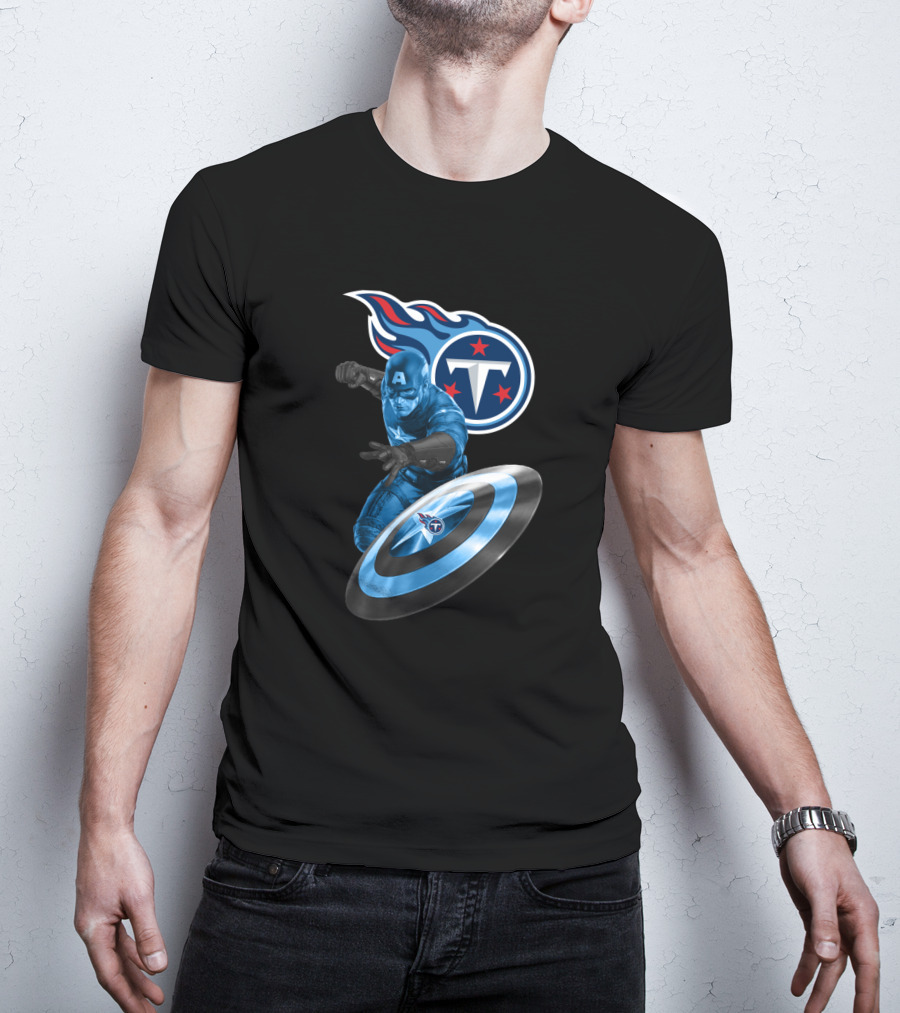 Tennessee Titans Captain America Crossover With Logo And Shield T-Shirt