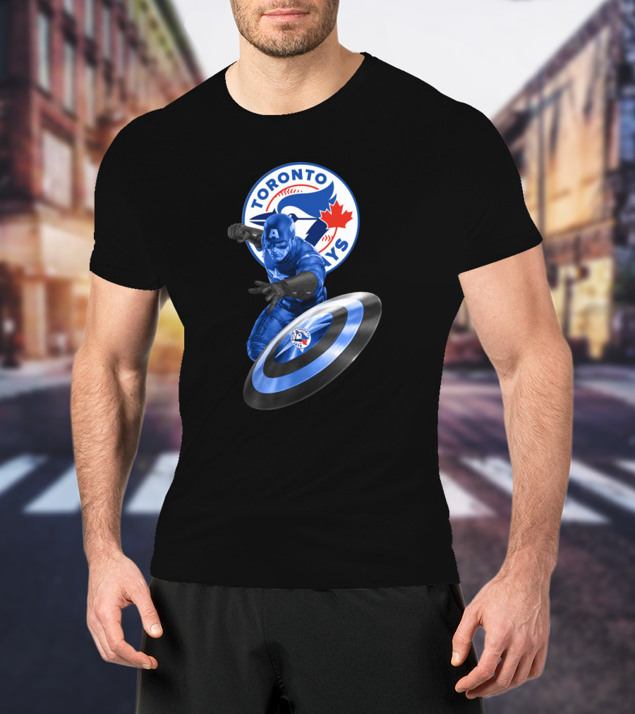 Toronto Blue Jays Captain America Collaboration With Shield And Team T-Shirt