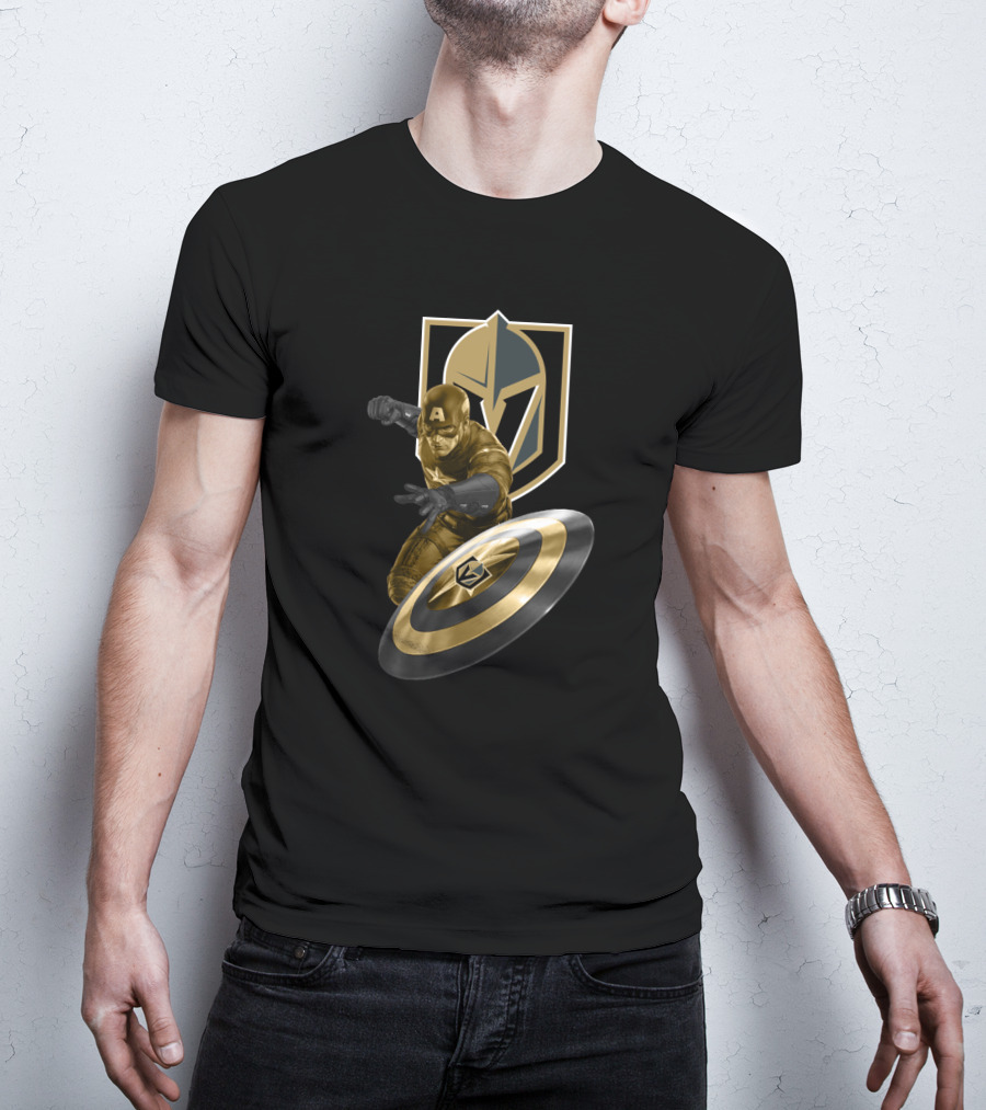 Vegas Golden Knights Captain America Crossover Featuring Iconic Shield T-Shirt
