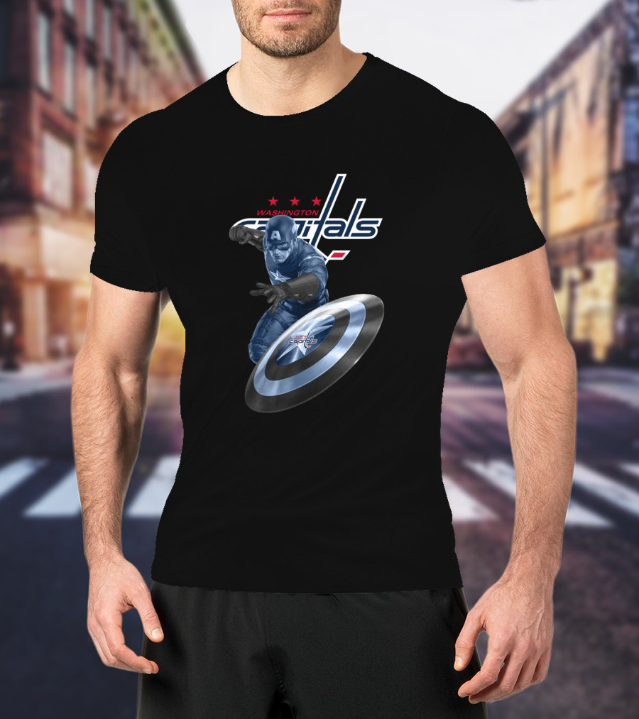Washington Capitals And Captain America Shield Logo Crossover T-Shirt